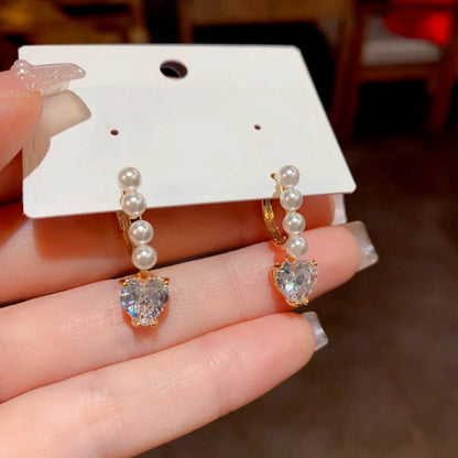 14K Gold-Plated Zircon Pearl Earrings