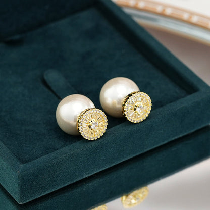 14K Gold-Plated Zircon Pearl Jacket Earrings