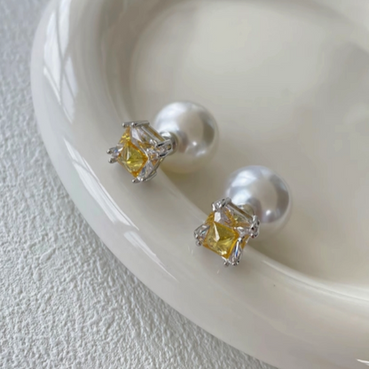 14K Gold-Plated Zircon Pearl Jacket Earrings