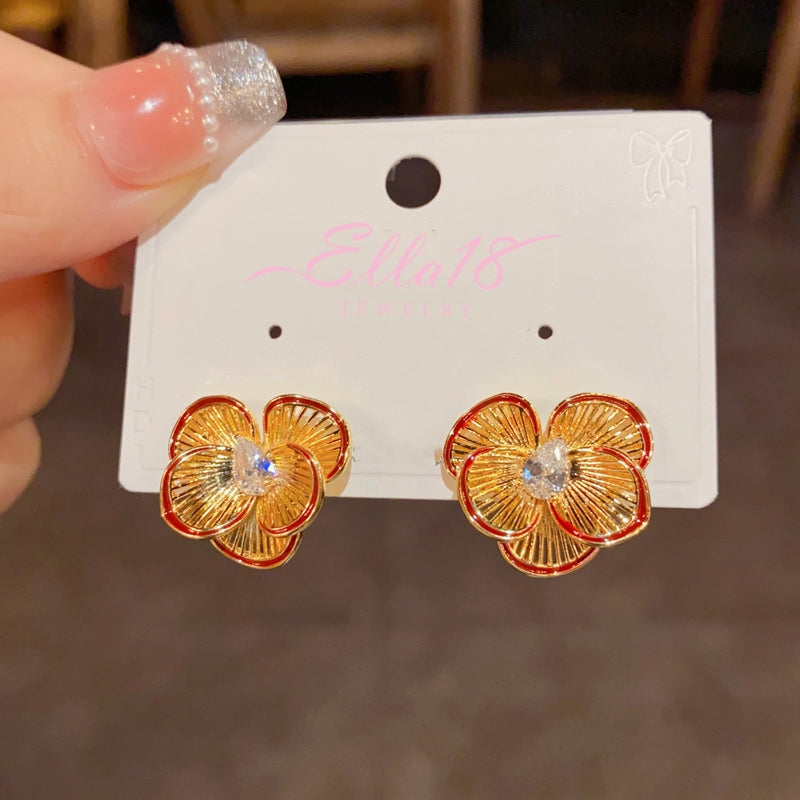 14K Gold-Plated Zircon Petal Earrings