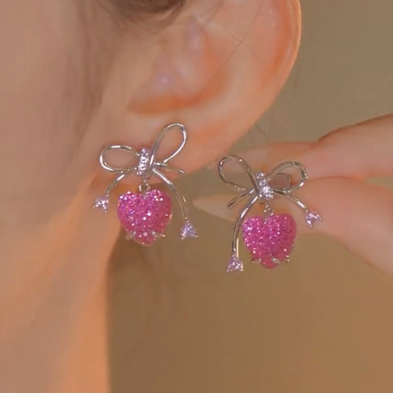 14K Gold-Plated Zircon Pink Heart Earrings