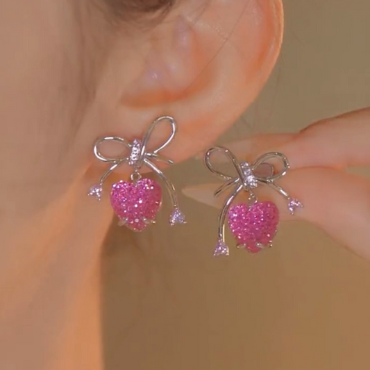 14K Gold-Plated Zircon Pink Heart Earrings