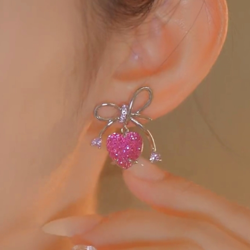 14K Gold-Plated Zircon Pink Heart Earrings