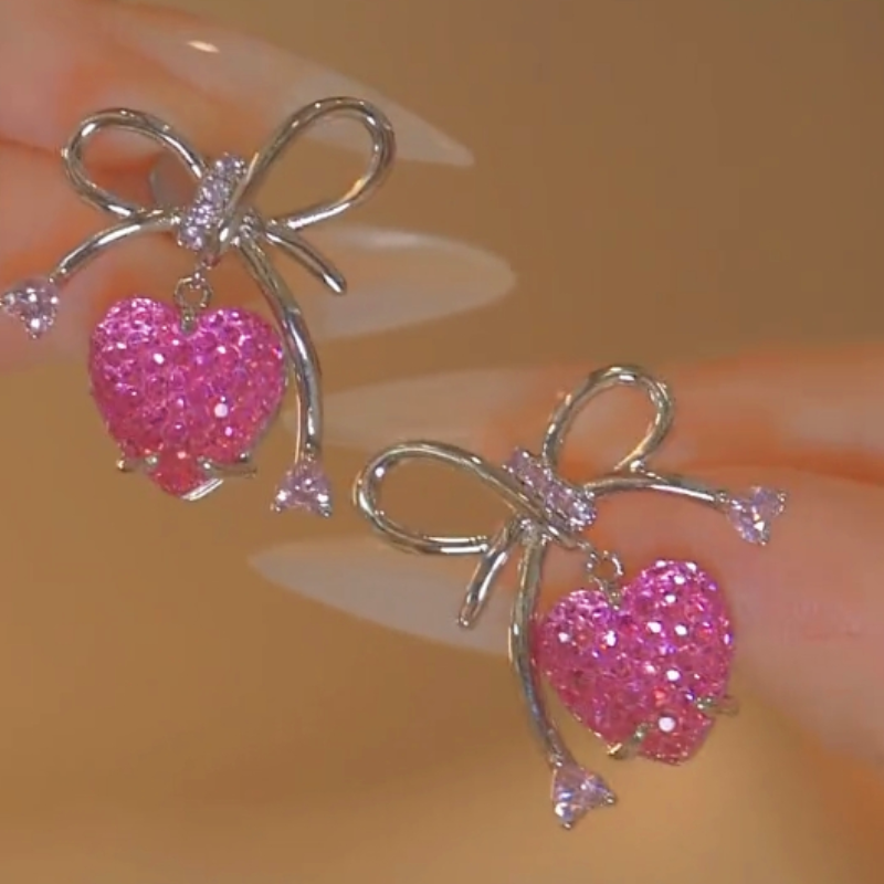 14K Gold-Plated Zircon Pink Heart Earrings