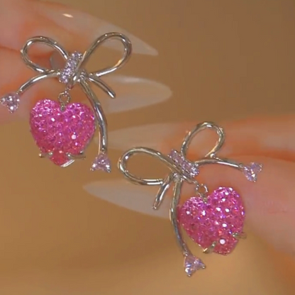 14K Gold-Plated Zircon Pink Heart Earrings