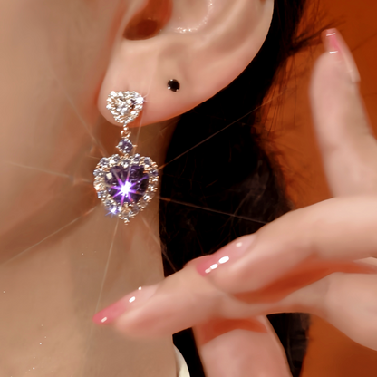 14K Gold-Plated Zircon Purple Heart Earrings