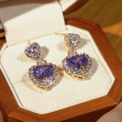 14K Gold-Plated Zircon Purple Heart Earrings