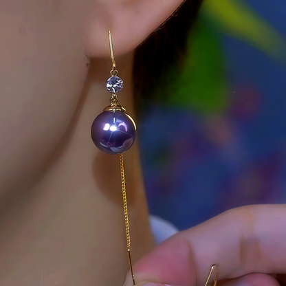 14K Gold-Plated Zircon Purple Pearl Threader Earrings