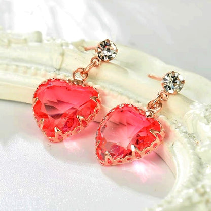 14K Gold-Plated Zircon Heart Earrings