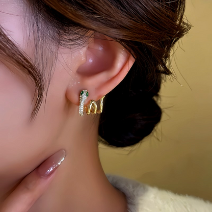 14K Gold-Plated Zircon Snake-Shaped Earrings