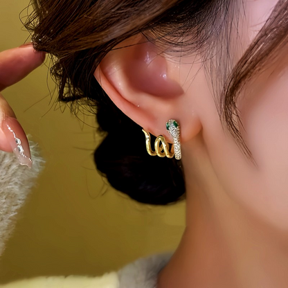 14K Gold-Plated Zircon Snake-Shaped Earrings