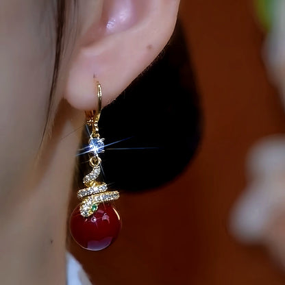 14K Gold-Plated Zircon Snake-Shaped Pearl Earrings