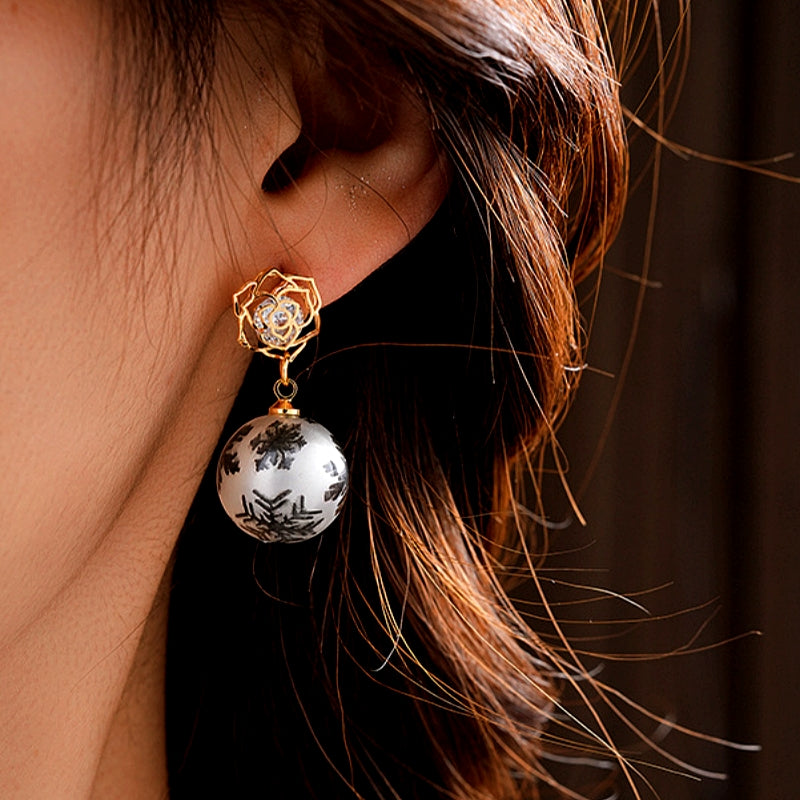 14K Gold-Plated Zircon Snowflake Bead Earrings