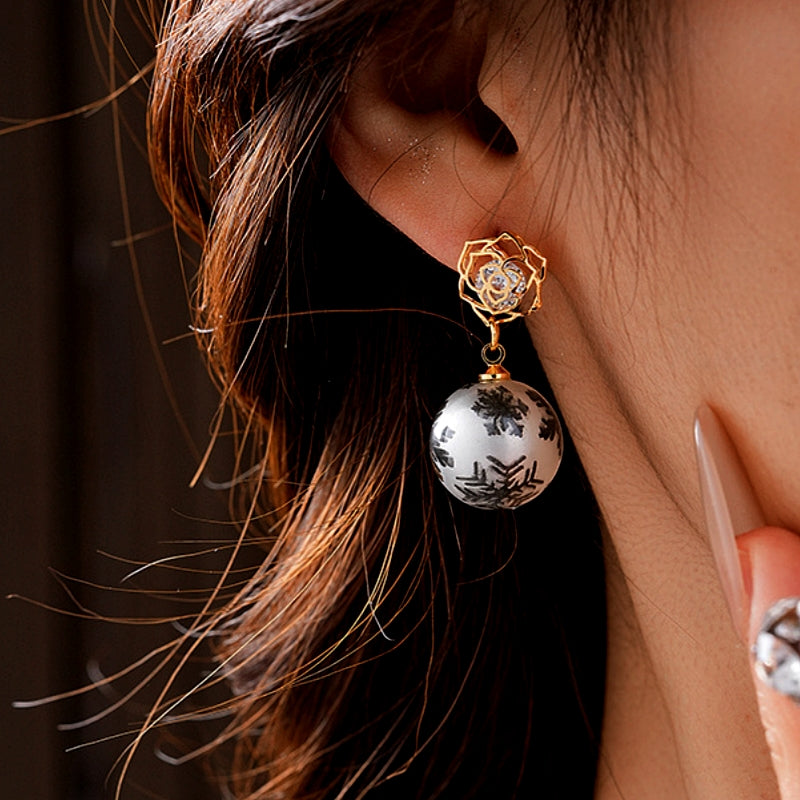 14K Gold-Plated Zircon Snowflake Bead Earrings