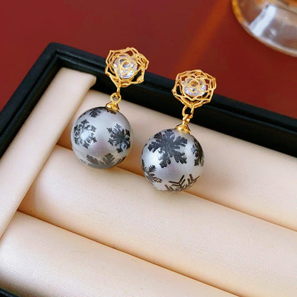 14K Gold-Plated Zircon Snowflake Bead Earrings