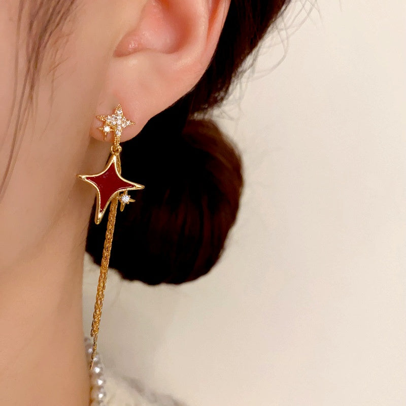 14K Gold-Plated Zircon Star Tassel Earrings