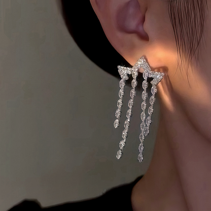 14K Gold-Plated Zircon Star Tassel Earrings
