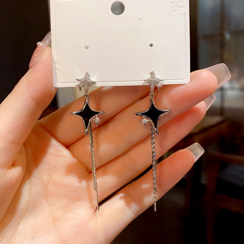 14K Gold-Plated Zircon Star Tassel Earrings