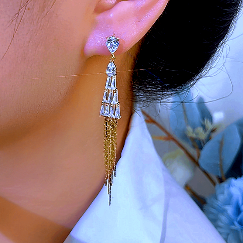 14K Gold-Plated Zircon Tassel Ear Hook Earrings