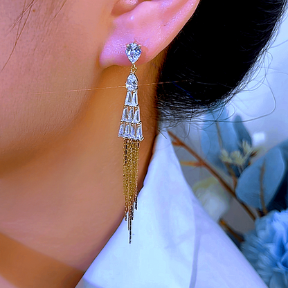 14K Gold-Plated Zircon Tassel Ear Hook Earrings