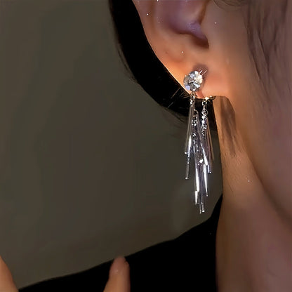 14K Gold-Plated Zircon Tassel Earrings