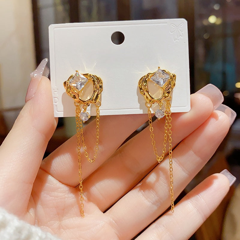 18K Gold-Plated Zircon Tassel Earrings