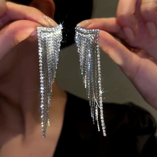 14K Gold-Plated Zircon Tassel Earrings