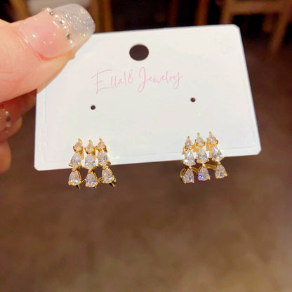 14K Gold-Plated Zircon Three Layer Water Drop Stud Earrings