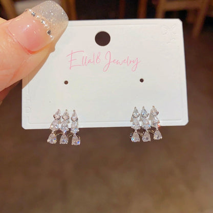 14K Gold-Plated Zircon Three Layer Water Drop Stud Earrings