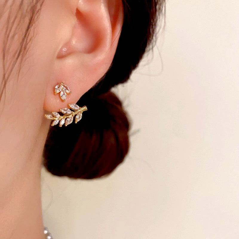 14K Gold-Plated Zircon Wheat Earrings