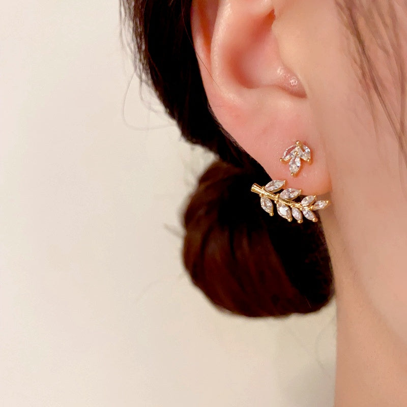 14K Gold-Plated Zircon Wheat Earrings