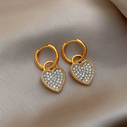 14K Gold-Plated Zircon Diamond Heart Earrings