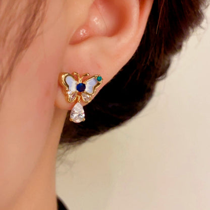14K Gold-Plated Zircon Water Drop Butterfly Earrings