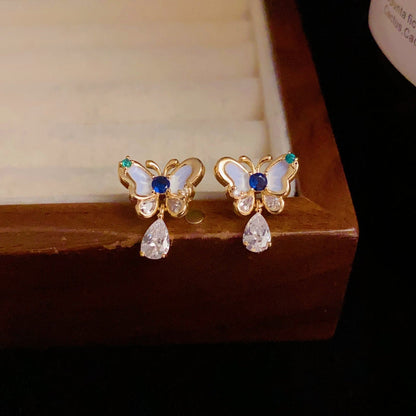 14K Gold-Plated Zircon Water Drop Butterfly Earrings