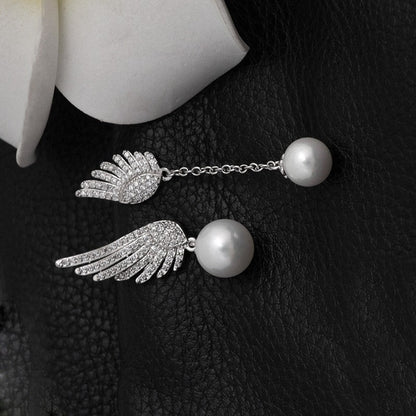 14K Gold-plated Artificial Pearl Angel Wings Earrings