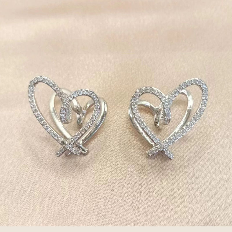 14K Gold-plated Bling Diamond Heart-Design Earrings