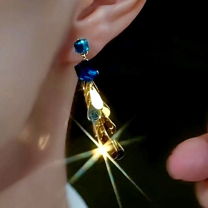 14K Gold-plated Blue Crystal Tassel Earrings