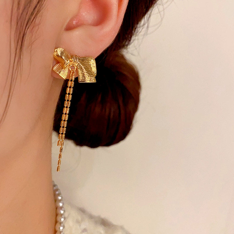 14K Gold-plated Bow Tassel Earrings