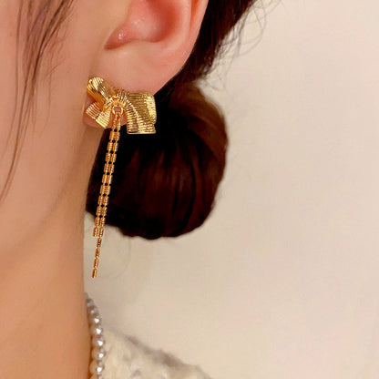 14K Gold-plated Bow Tassel Earrings