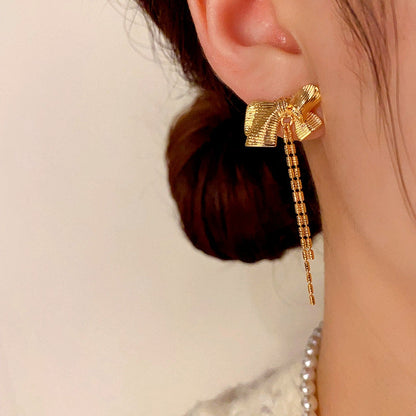 14K Gold-plated Bow Tassel Earrings