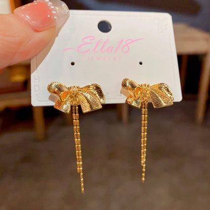 14K Gold-plated Bow Tassel Earrings