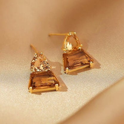 14K Gold-plated Brown Crystal Earrings