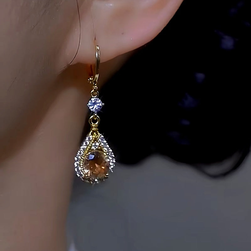 14K Gold-plated Brown Diamond Crystal Earrings