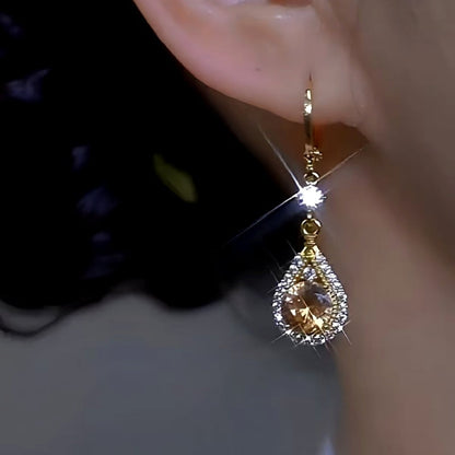 14K Gold-plated Brown Diamond Crystal Earrings