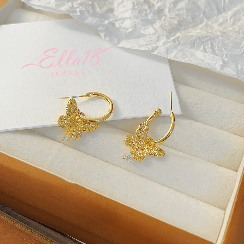 14K Gold-plated Butterfly Pendant Earrings