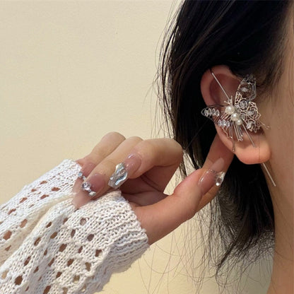 14K Gold-plated Butterfly Zircon Artificial Pearl Earrings Ear Bone Clips