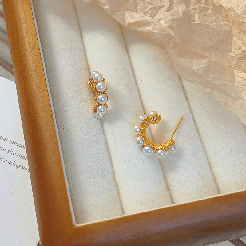 14K Gold-plated C-Shaped Bead Earrings