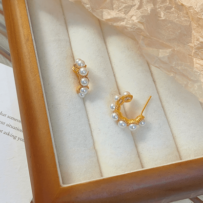 14K Gold-plated C-Shaped Bead Earrings