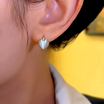 14K Gold-plated Cat's Eye Heart-Design Small Hoop Earrings