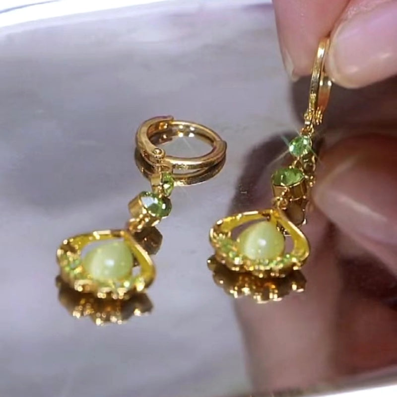14K Gold-plated Cat's Eye Leaf Earrings